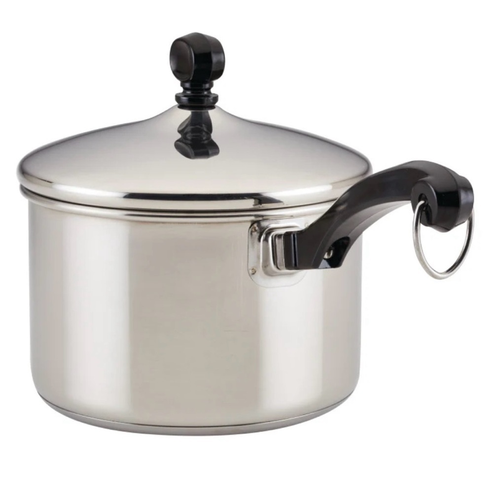 FARBERWARE 2 Qt. Stainless Steel Saucepan with Black Handle, vintage